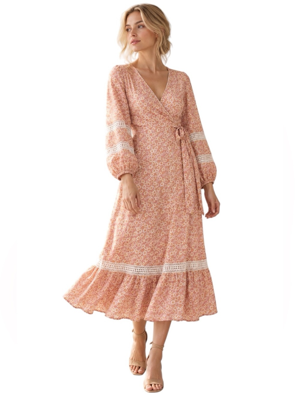 MAJE Restella Floral Lace Trim Maxi Dress Pink Daisy Women’s Size 4 US / 36 FR